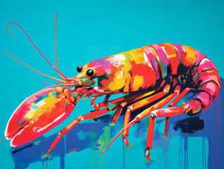 A Pop Art Acrylic Style Painting of a Shrimp with Vibrant Colors