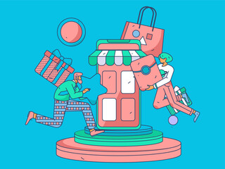 Festive Shopping E-Commerce Online Shopping People Flat Vector Concept Operation Hand Drawn Illustration
