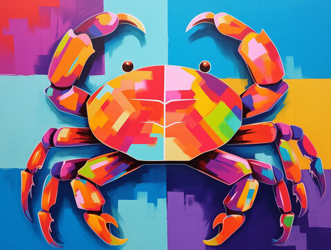 A Pop Art Acrylic Style Painting of a Crab with Vibrant Colors