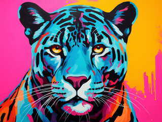 A Pop Art Acrylic Style Painting of a Panther with Vibrant Colors