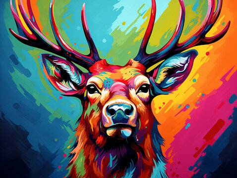 A Pop Art Acrylic Style Painting of an Elk with Vibrant Colors