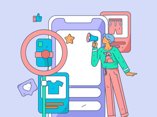 Festive Shopping E-Commerce Online Shopping People Flat Vector Concept Operation Hand Drawn Illustration
