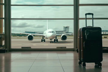 Airport and luggage in waiting rooms, vacation and travel concept