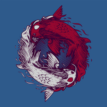 Two koi carps. Yin yang symbol illustration