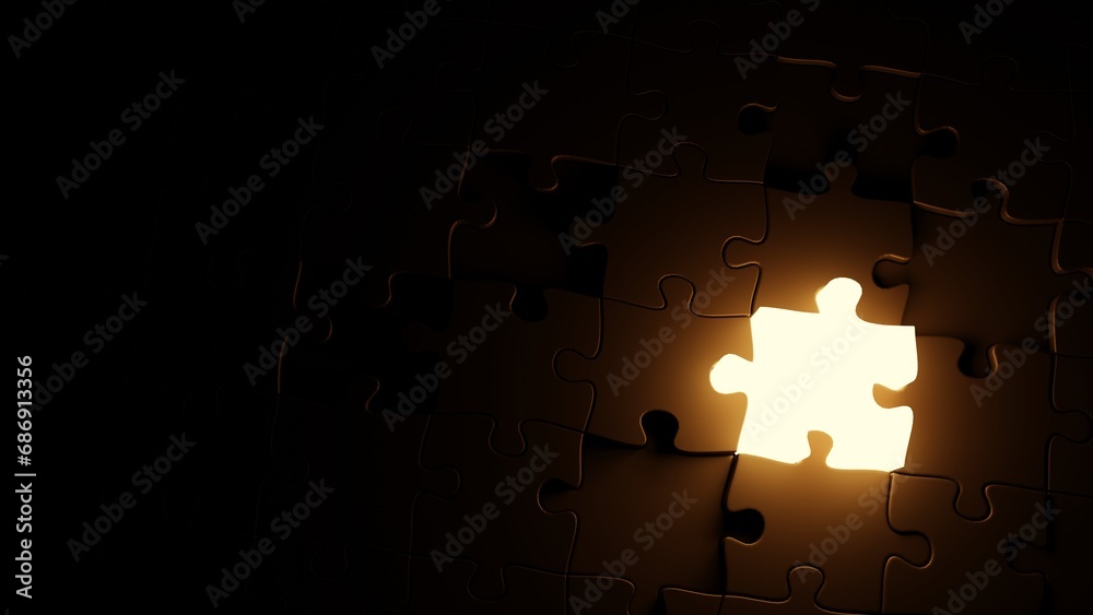 Poster 3d rendering abstract background. business concept.outstanding white jigsaw on gold. leader, unique,