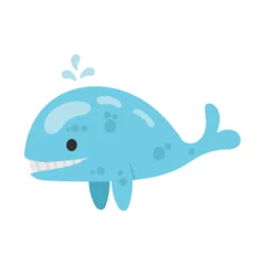 Fototapeten Vector cute blue whale cartoon icon illustration © Nganhaycuoi
