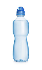 One plastic bottle with fresh water isolated on white