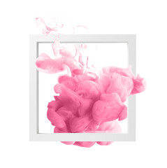 Splash of pink ink and frame on white background