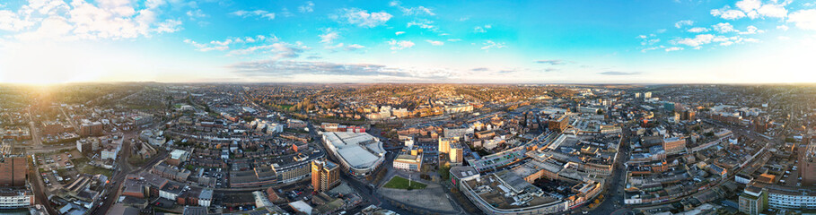 Fototapeta na wymiar Aerial view of Central Luton City of England During Sunset Time