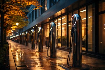 Electric Car Chargers in Urban Environment - obrazy, fototapety, plakaty