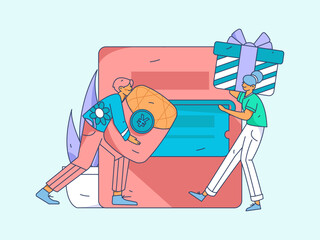 Festive Shopping E-Commerce Online Shopping People Flat Vector Concept Operation Hand Drawn Illustration
