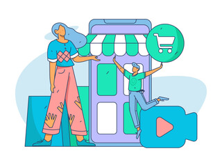 Festive Shopping E-Commerce Online Shopping People Flat Vector Concept Operation Hand Drawn Illustration
