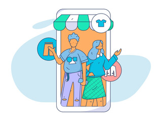 Festive Shopping E-Commerce Online Shopping People Flat Vector Concept Operation Hand Drawn Illustration
