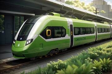 Fototapeta premium train in the station | green concepts | echo | transportation 