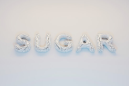 White 3D cracked word SUGAR on a white background