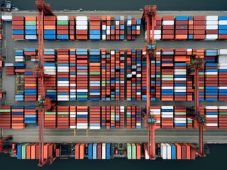 Aerial top view of Container ship loading and unloading, Cargo container in deep seaport for the international order concept. - obrazy, fototapety, plakaty