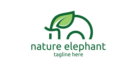 Fototapeta premium logo design combination of elephant shape with leaves, minimalist line logo.