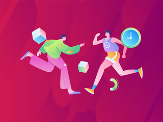 People exercising healthy running vector internet operation illustration
