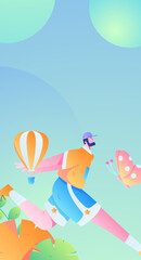 People exercising healthy running vector internet operation illustration
