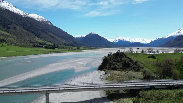 Aerial shot of Isengard in Glenorchy on a sunny day