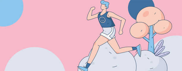 People exercising healthy running vector internet operation illustration
