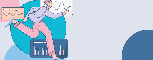 People exercising healthy running vector internet operation illustration

