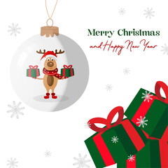 Christmas background reindeer ball with gifts decorations 