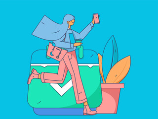 People exercising healthy running vector internet operation illustration
