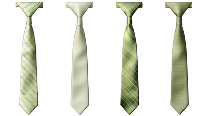 Set of Green Silk Ties Isolated on Transparent or White Background, PNG
