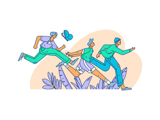People exercising healthy running vector internet operation illustration
