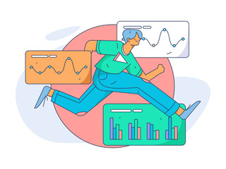 People exercising healthy running vector internet operation illustration
