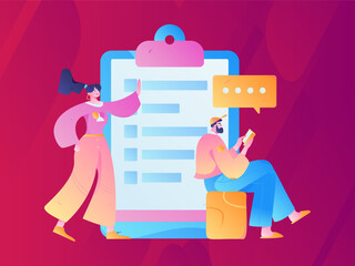 Invite friends to conduct questionnaire flat vector concept operation hand drawn illustration
