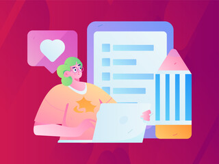 Invite friends to conduct questionnaire flat vector concept operation hand drawn illustration
