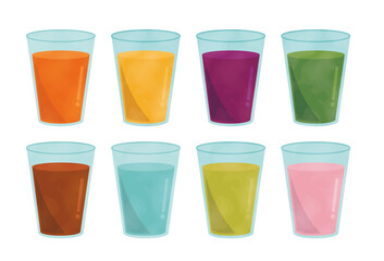 グラスに入った色々なジュース　飲み物のイラスト　素材
