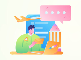 Invite friends to conduct questionnaire flat vector concept operation hand drawn illustration
