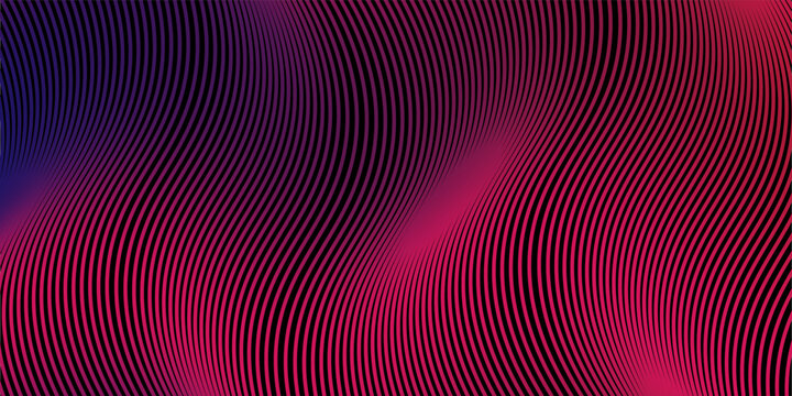 Dark abstract background with glowing wave. Shiny moving lines design element. Modern purple blue gradient flowing wave lines. Futuristic technology concept. Vector illustration modern line  art