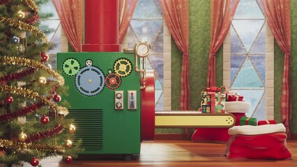 Santa Conveyor Belt making Christmas Gifts looping Animation
