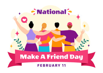 National Make a Friend Day Vector Illustration Observed on February 11th to Meet Someone and a New Friendship in Flat Cartoon Background Design