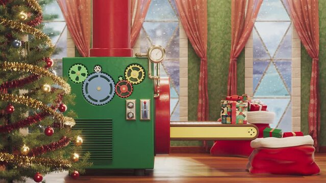Santa Conveyor Belt making Christmas Gifts looping Animation
