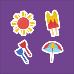 Close up of various stickers depicting different items. Suitable for designs related to crafts, scrapbooking, labeling, or adding a quirky touch to various creative projects.