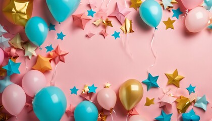 Celebratory balloons and stars - background with space for copy, festive design