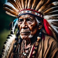 an Indian Native American elder chief with traditional  head dress