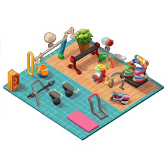 Gymastic equipments set isolated on white background