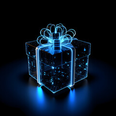 Blue electric digital Christmas present with a black background 