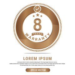8 Year warranty vector art illustration in gold color with fantastic font and white background. Eps10 Vector
