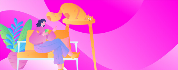 Home indoor character scene flat vector concept operation hand drawn illustration
