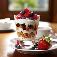 Delicious Morning Indulgence: Yogurt Parfait with Granola and Berries