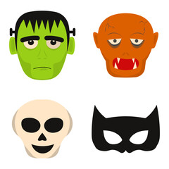 Set of Halloween Mask. Isolated On White Background. Vector Illustration. 