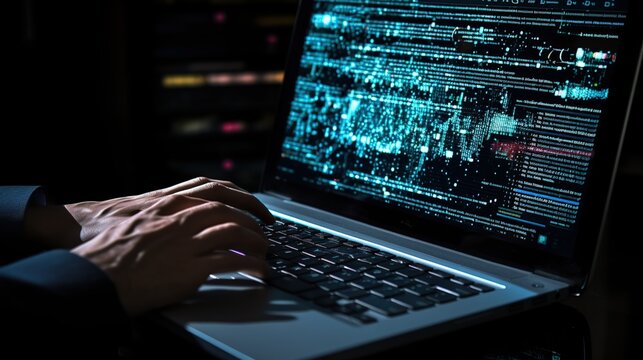 Digital Data and Network Connection on Laptop Screen - Data Analysis and Protection Concept