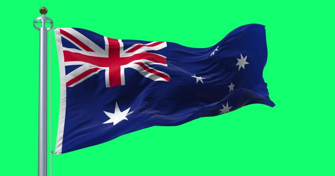 Australia national flag waving isolated on green screen